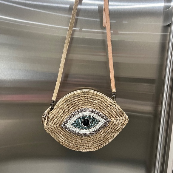 Beaded Evil Eye Raffia Crossbody Bag - Picture 6 of 7